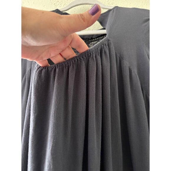 Attic Salt Womens Boho Crochet Pleated Tunic Blouse Size M Gray Rayon Flowy - Picture 8 of 15